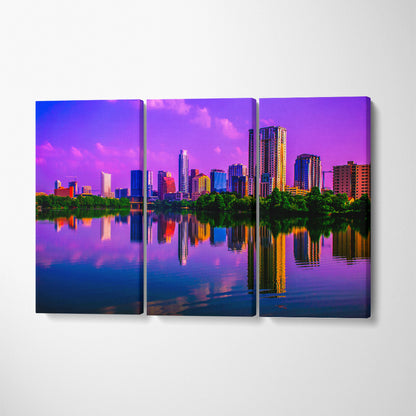 Austin Skyline Reflection Canvas Print ArtLexy 3 Panels 36"x24" inches 