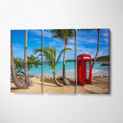 Dickenson Bay & Telephone Booth Antigua Caribbean Canvas Print ArtLexy 3 Panels 36"x24" inches 