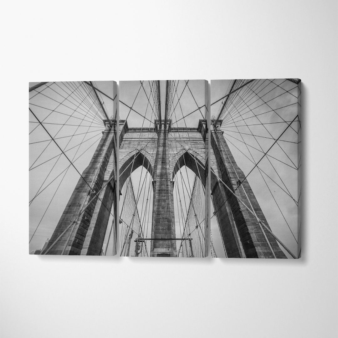 Brooklyn Bridge Black and White New York USA Canvas Print ArtLexy 3 Panels 36"x24" inches 