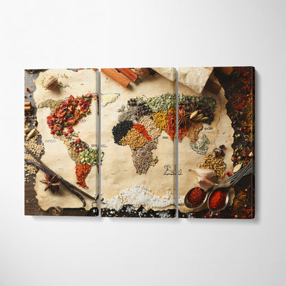 World Map with Spices Canvas Print ArtLexy 3 Panels 36"x24" inches 