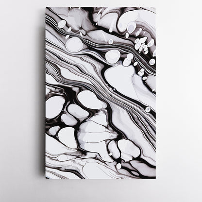 Set of 3 Abstract Black & White Fluid Marble Waves Canvas Print ArtLexy   