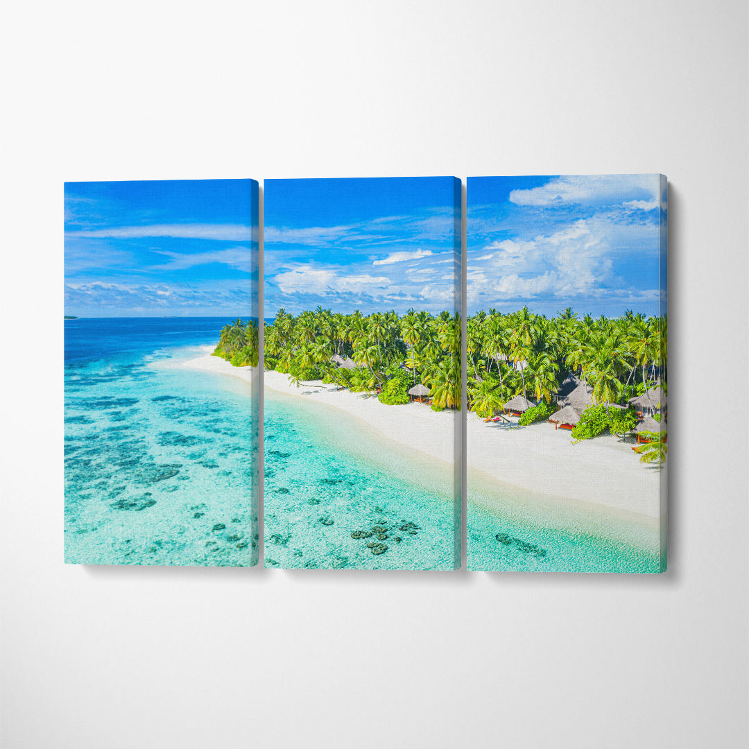 Beautiful Paradise Tropical Beach of Maldives Canvas Print ArtLexy 3 Panels 36"x24" inches 