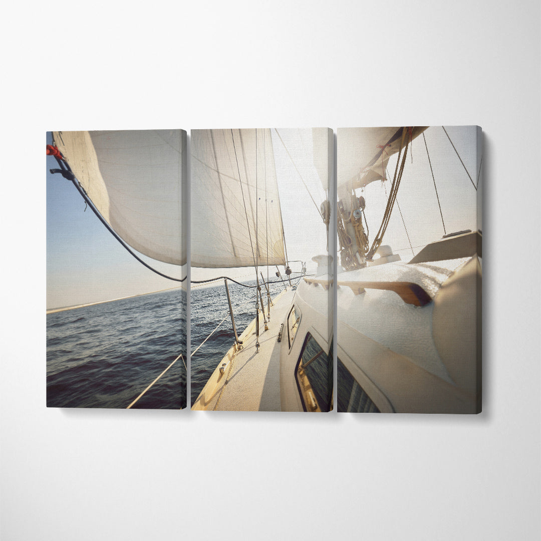 Yacht Sailing On Open Sea Canvas Print ArtLexy 3 Panels 36"x24" inches 