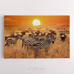 Zebras at Sunset Africa Tanzania Canvas Print ArtLexy   