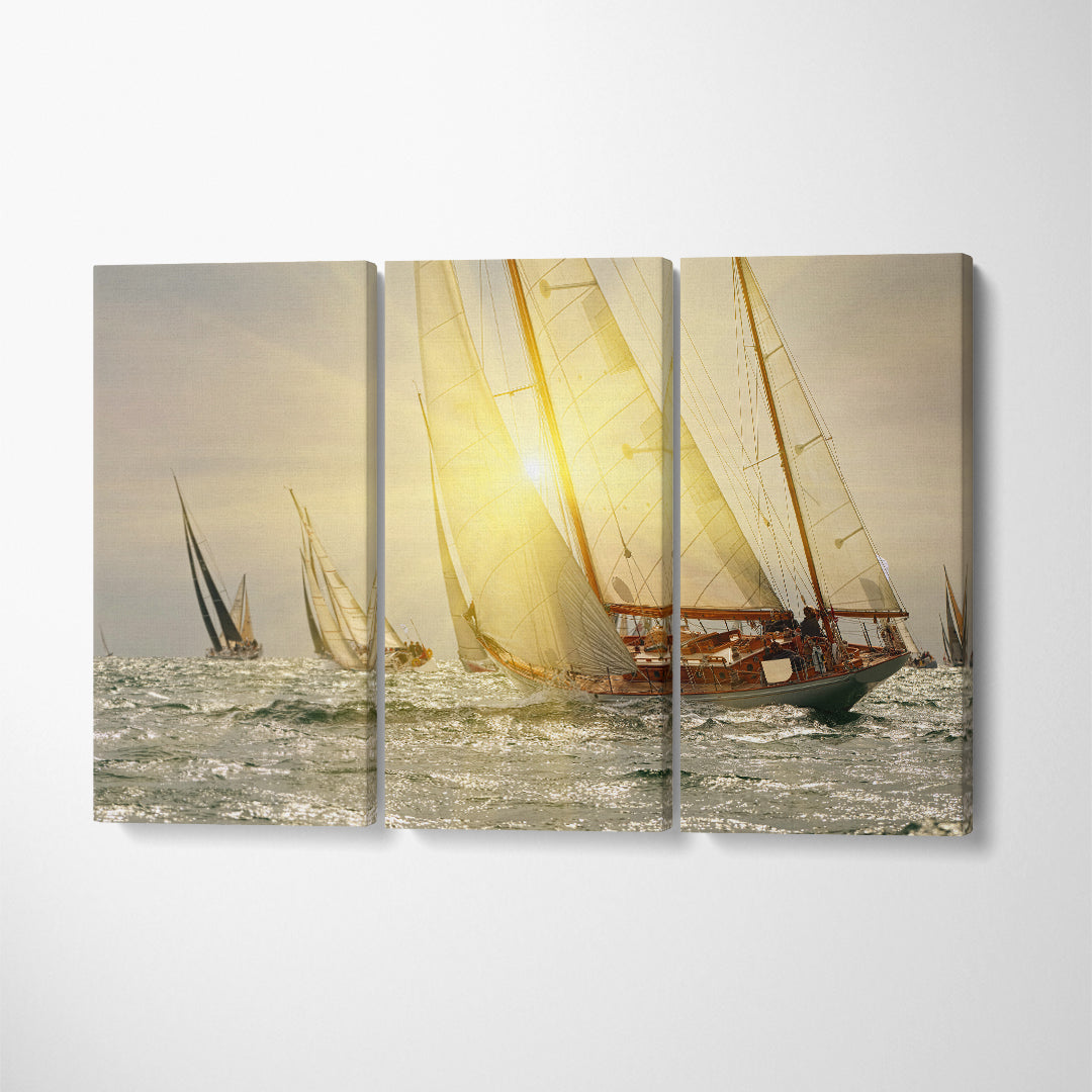 Sailing Yachts Regatta Canvas Print ArtLexy 3 Panels 36"x24" inches 