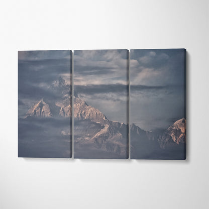 Machapuchare Mountain Nepal Himalaya Canvas Print ArtLexy 3 Panels 36"x24" inches 