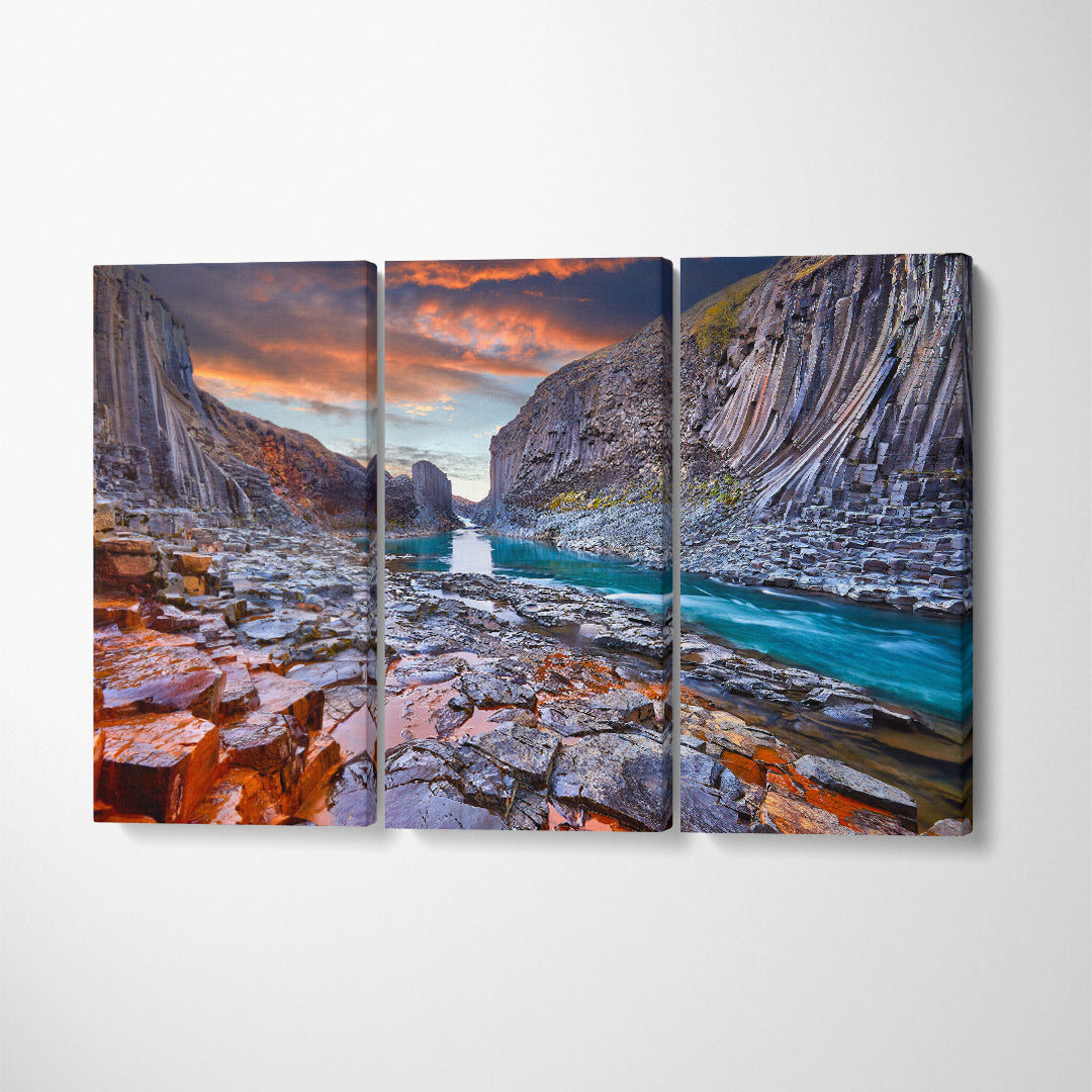 Studlagil Basalt Canyon Iceland Canvas Print ArtLexy 3 Panels 36"x24" inches 