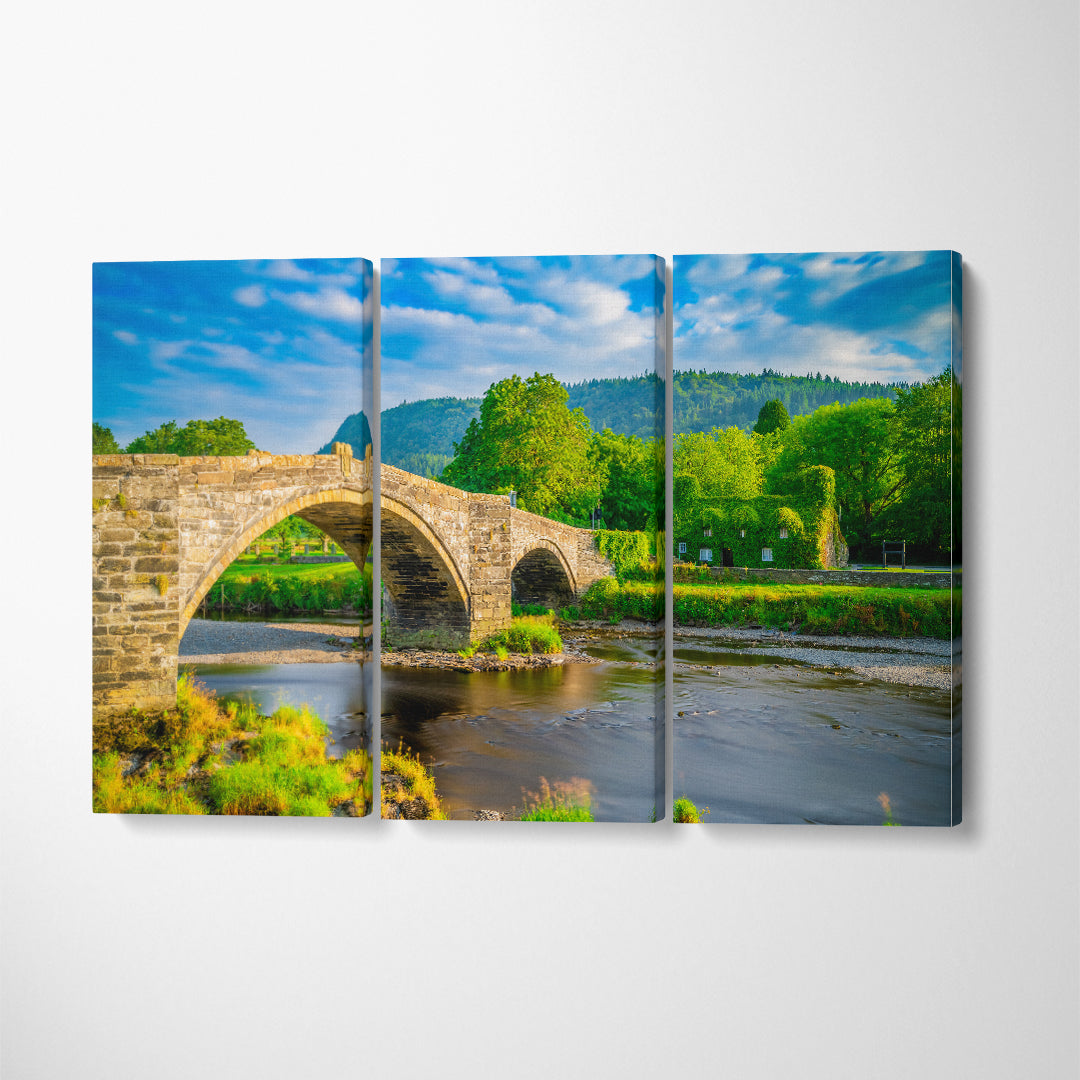 Stone Bridge in Llanrwst North Wales Canvas Print ArtLexy 3 Panels 36"x24" inches 