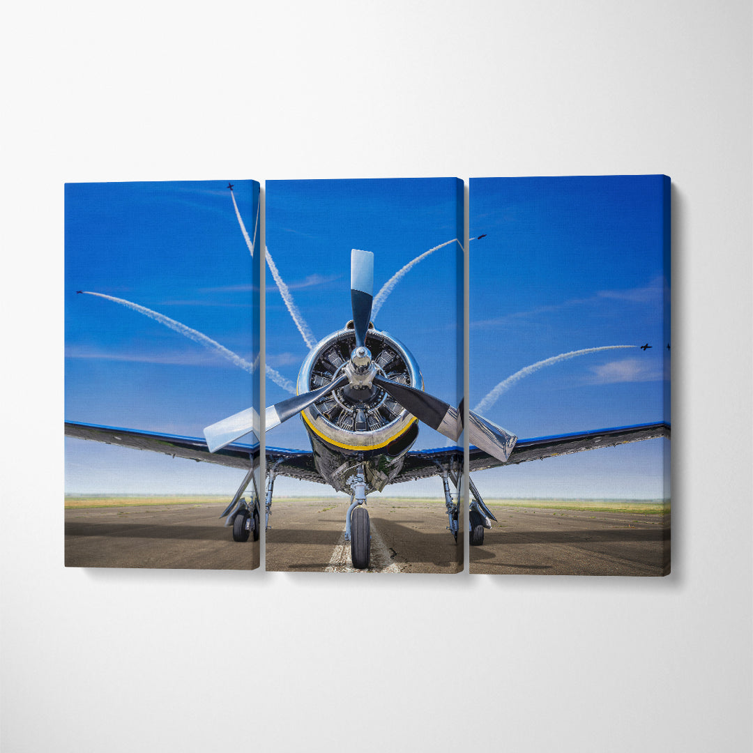 Sports Plane on Runway Way Canvas Print ArtLexy 3 Panels 36"x24" inches 