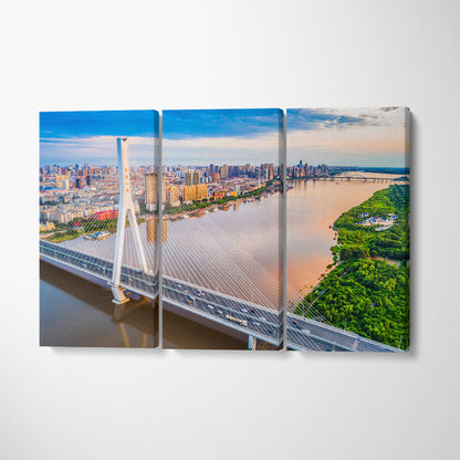 Harbin Skyline with Songpu Bridge China Canvas Print ArtLexy 3 Panels 36"x24" inches 