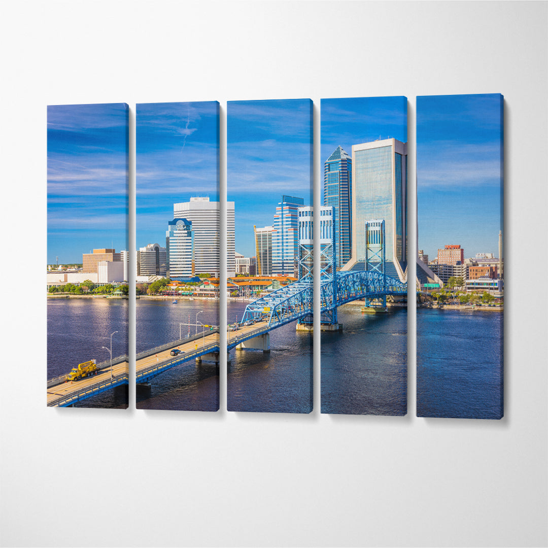 Jacksonville Skyline Florida USA Canvas Print ArtLexy 5 Panels 36"x24" inches 