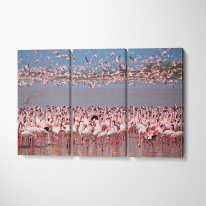 Flock of Wild Flamingos at Lake Bogoria Kenya Canvas Print ArtLexy 3 Panels 36"x24" inches 