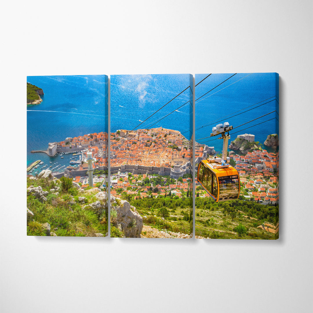Old Town of Dubrovnik with Famous Cable Car Croatia Canvas Print ArtLexy 3 Panels 36"x24" inches 