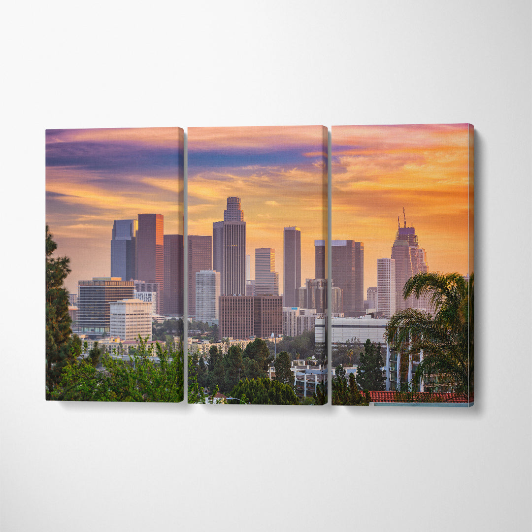 Los Angeles California Skyline Canvas Print ArtLexy 3 Panels 36"x24" inches 