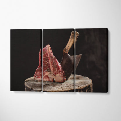 Raw T-bones Steak Canvas Print ArtLexy 3 Panels 36"x24" inches 