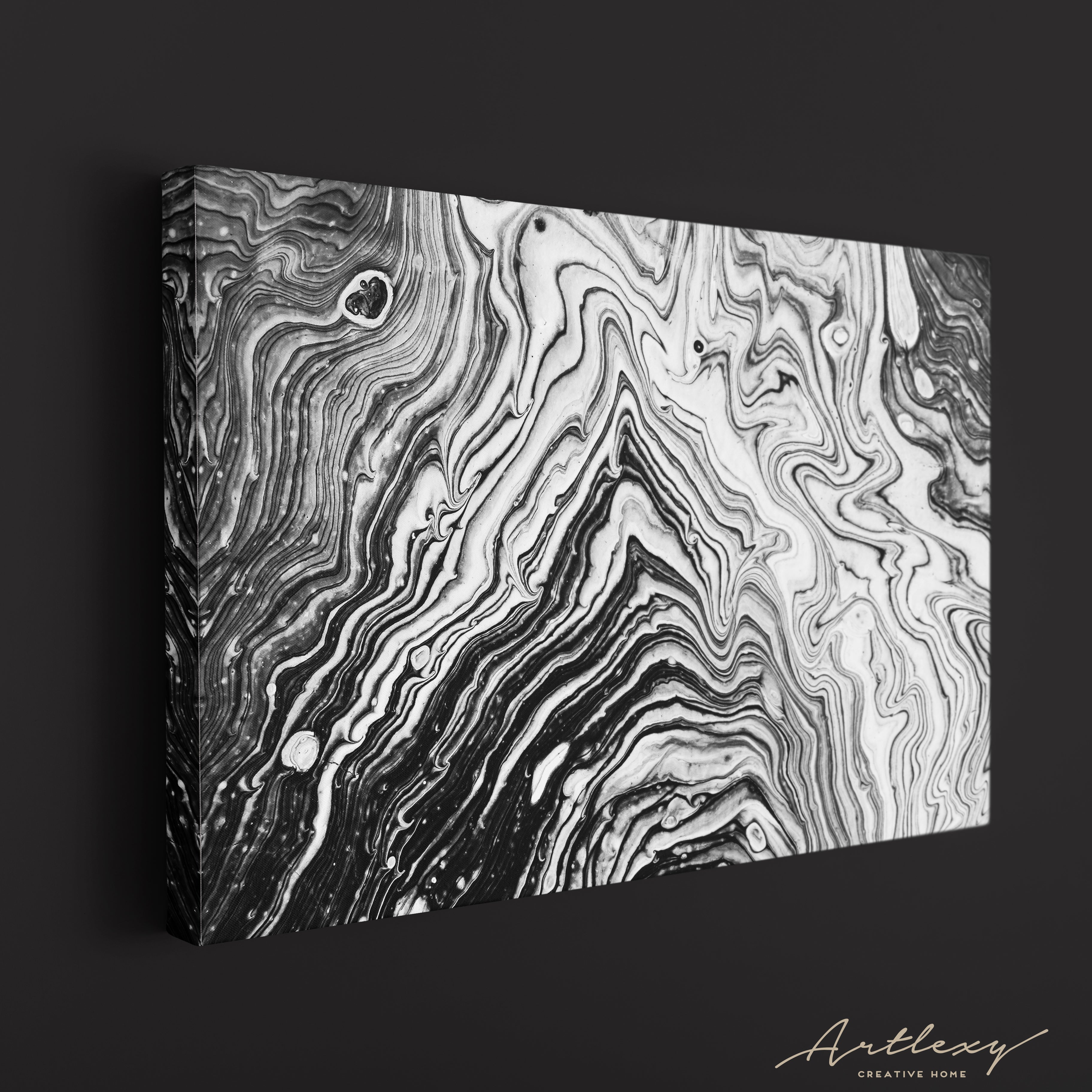 Abstract Black and White Waves and Swirls Canvas Print ArtLexy   