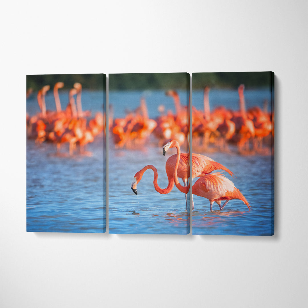 Flock of Flamingos Canvas Print ArtLexy 3 Panels 36"x24" inches 
