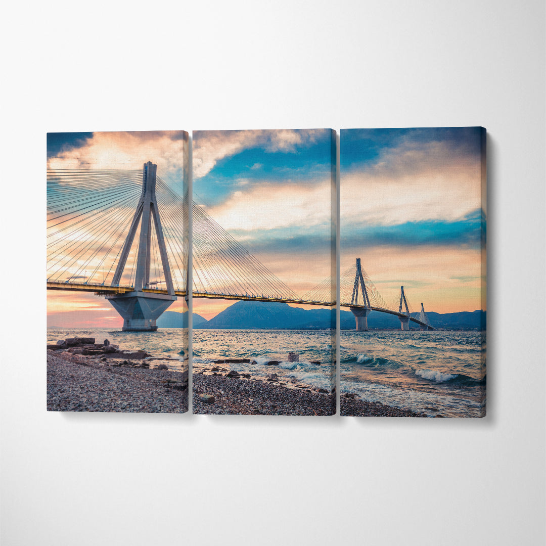 Rion Antirion Bridge Greece Canvas Print ArtLexy 3 Panels 36"x24" inches 