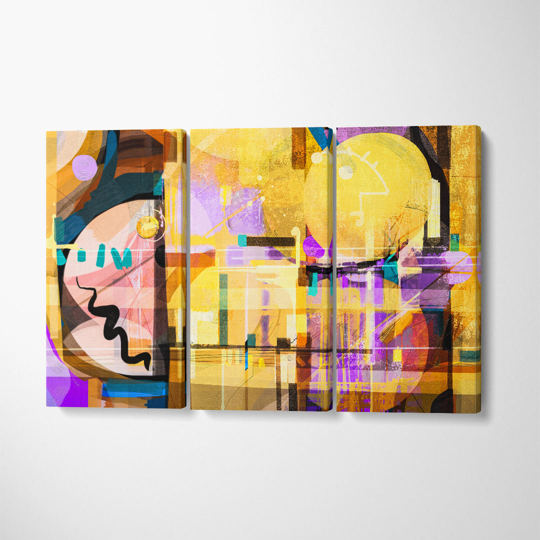 Abstract Multicolor Mix Brush Stroke and Splash Geometric Art Canvas Print ArtLexy 3 Panels 36"x24" inches 