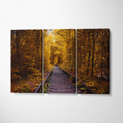Love Tunnel in Autumn Ukraine Canvas Print ArtLexy 3 Panels 36"x24" inches 