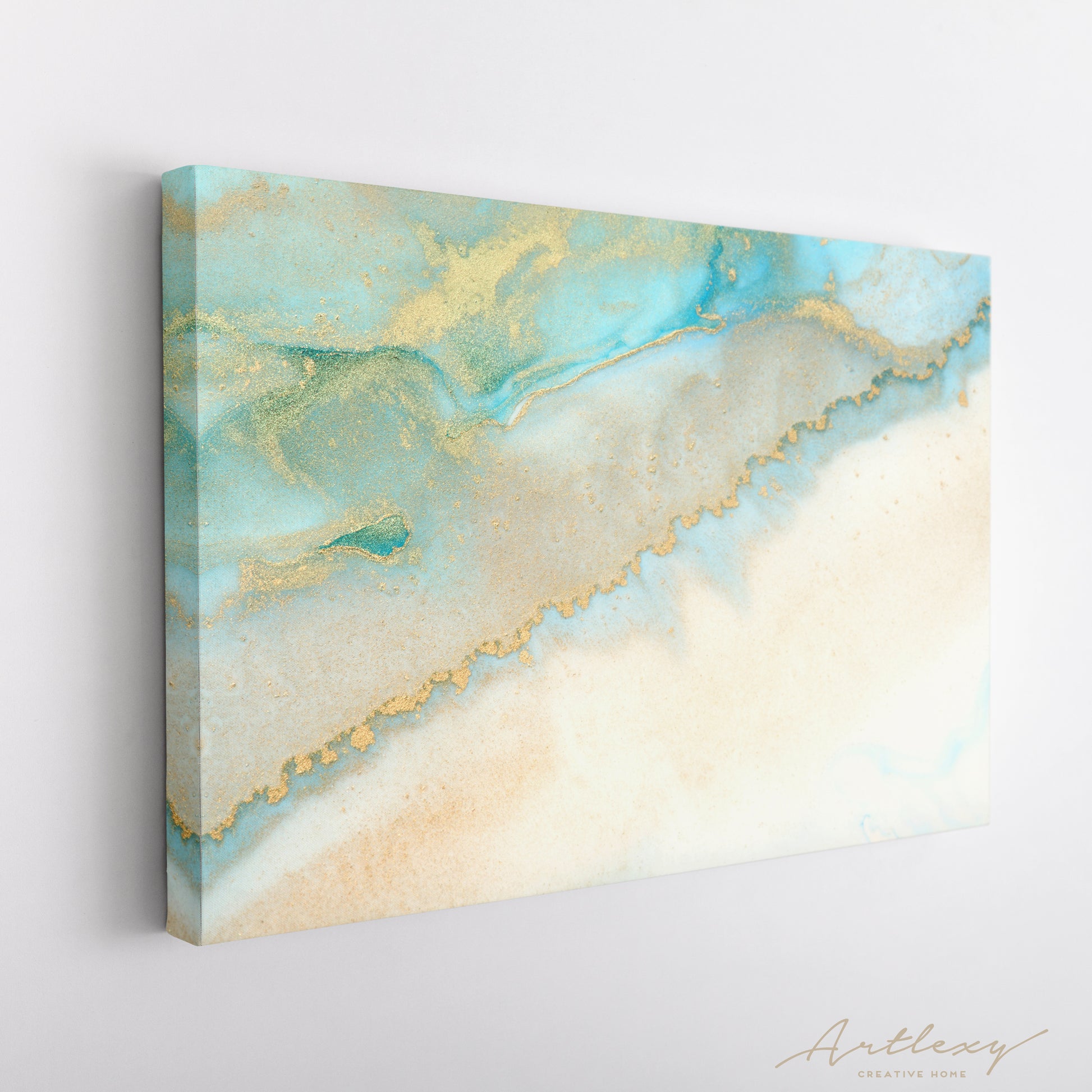 Abstract Blue and Gold Fluid Marble Canvas Print ArtLexy   