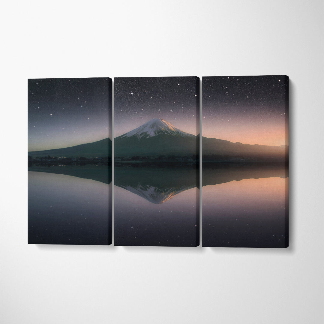Mount Fuji Reflection in Kawaguchi Lake Japan Canvas Print ArtLexy 3 Panels 36"x24" inches 