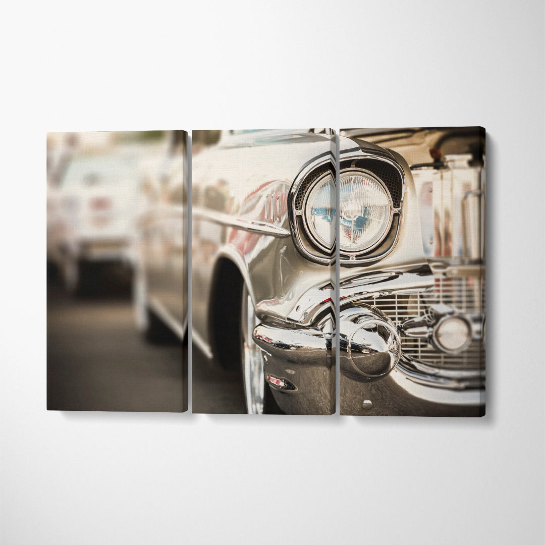 Classic Car Headlights Canvas Print ArtLexy 3 Panels 36"x24" inches 