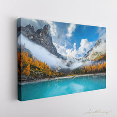 Misty Mountains with Lake Sorapis Dolomites Italy Canvas Print ArtLexy   