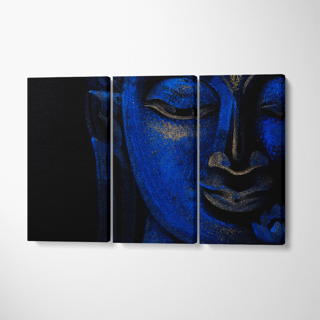 Buddha Blue Face Canvas Print ArtLexy 3 Panels 36"x24" inches 
