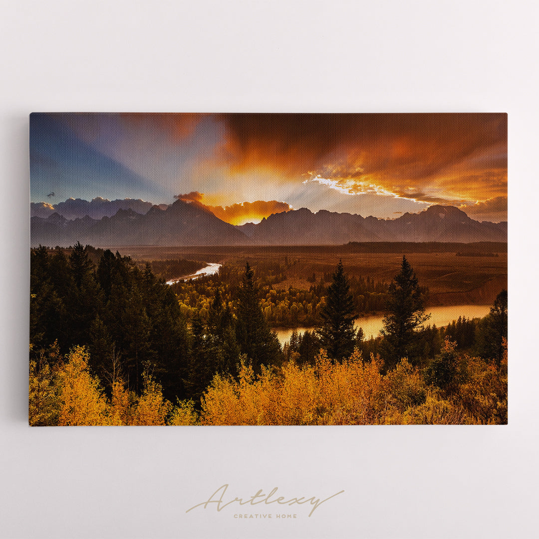 Teton Range and Snake River Wyoming Canvas Print ArtLexy   