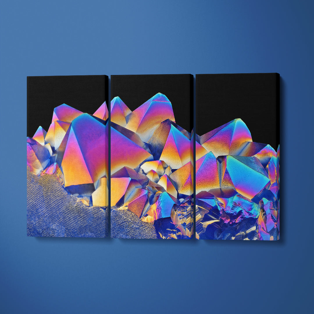 Amazing Blue Rainbow Crystal Amethyst Quartz Canvas Print ArtLexy 3 Panels 36"x24" inches 