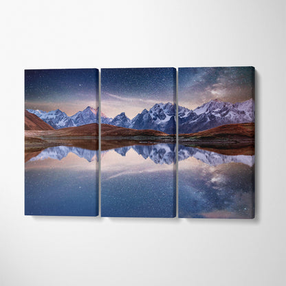 Amazing Starry Sky over Mountain Lake Koruldi Georgia Canvas Print ArtLexy 3 Panels 36"x24" inches 