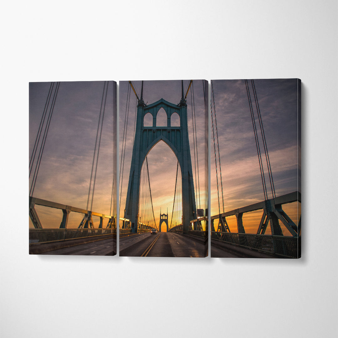 St Johns Bridge Portland Oregon Canvas Print ArtLexy 3 Panels 36"x24" inches 