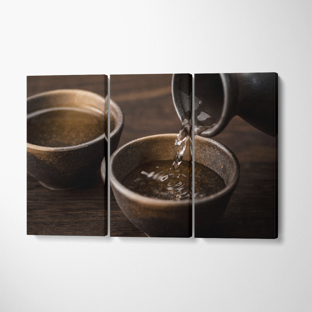 Sake in Sake Bowl Canvas Print ArtLexy 3 Panels 36"x24" inches 