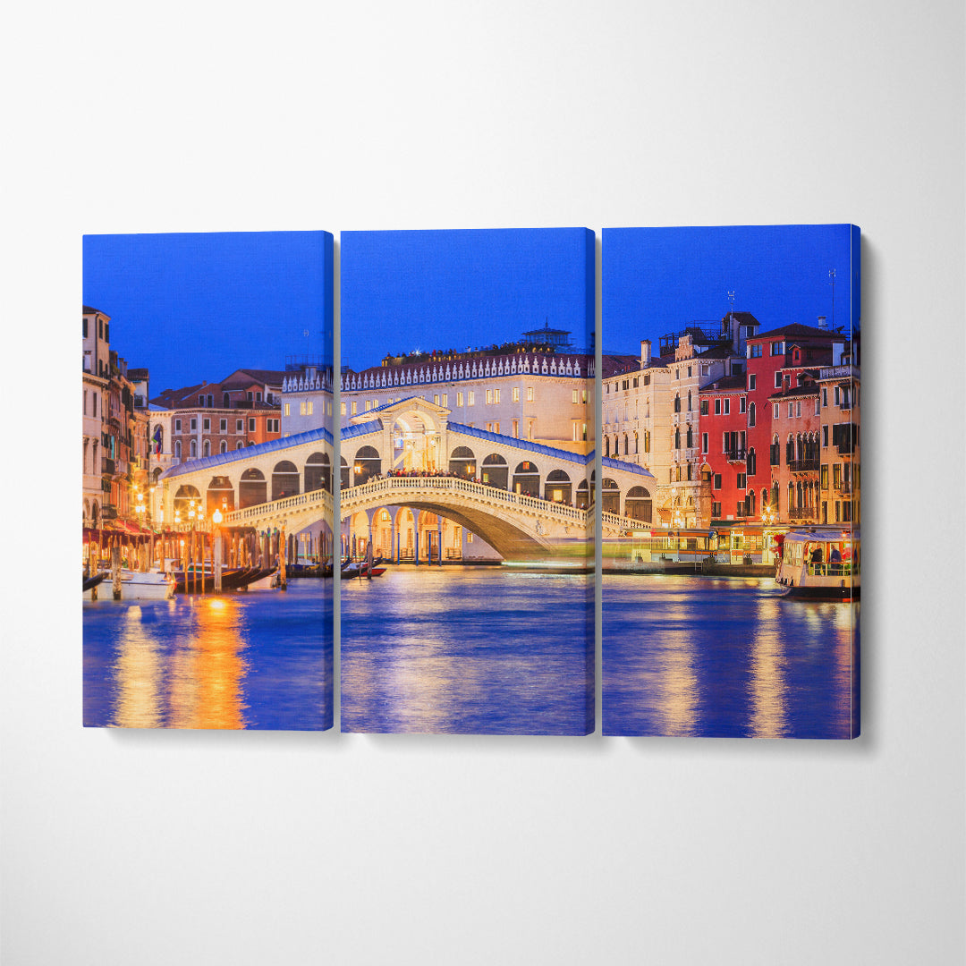 Rialto Bridge and Grand Canal Venice Italy Canvas Print ArtLexy 3 Panels 36"x24" inches 