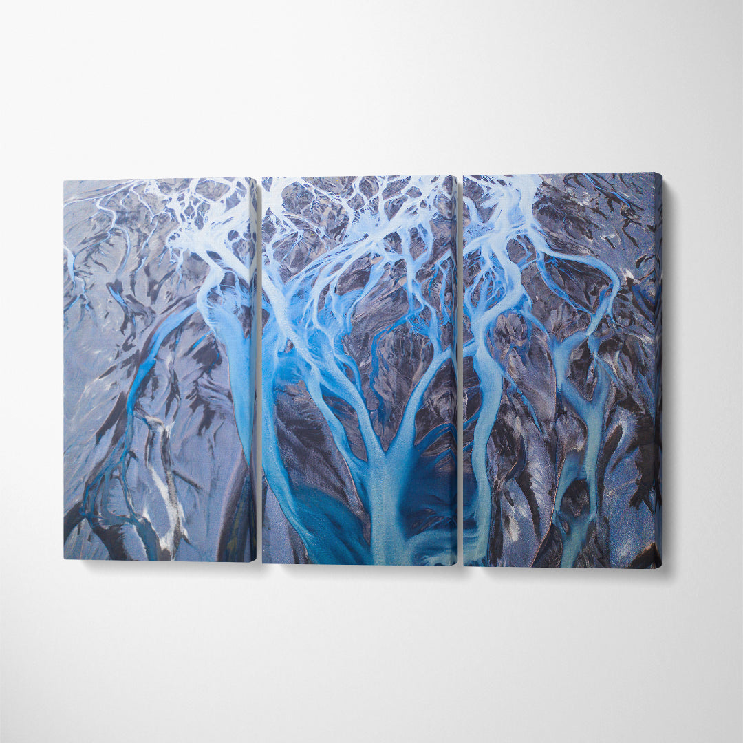 Glacier River Iceland Canvas Print ArtLexy 3 Panels 36"x24" inches 