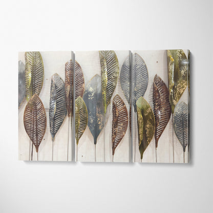 Abstract Luxury Leaves Canvas Print ArtLexy 3 Panels 36"x24" inches 