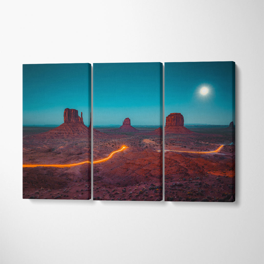 Monument Valley with Mittens and Merrick Butte Arizona USA Canvas Print ArtLexy 3 Panels 36"x24" inches 
