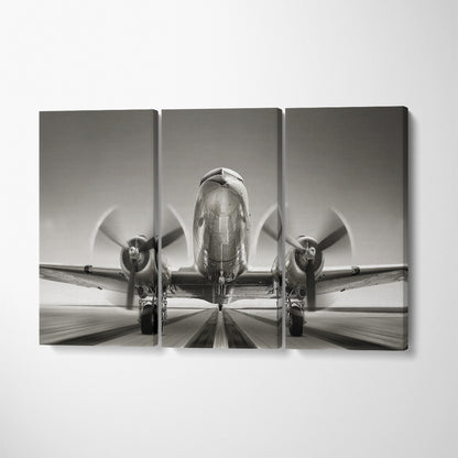 Historical Aircraft on Runway Canvas Print ArtLexy 3 Panels 36"x24" inches 