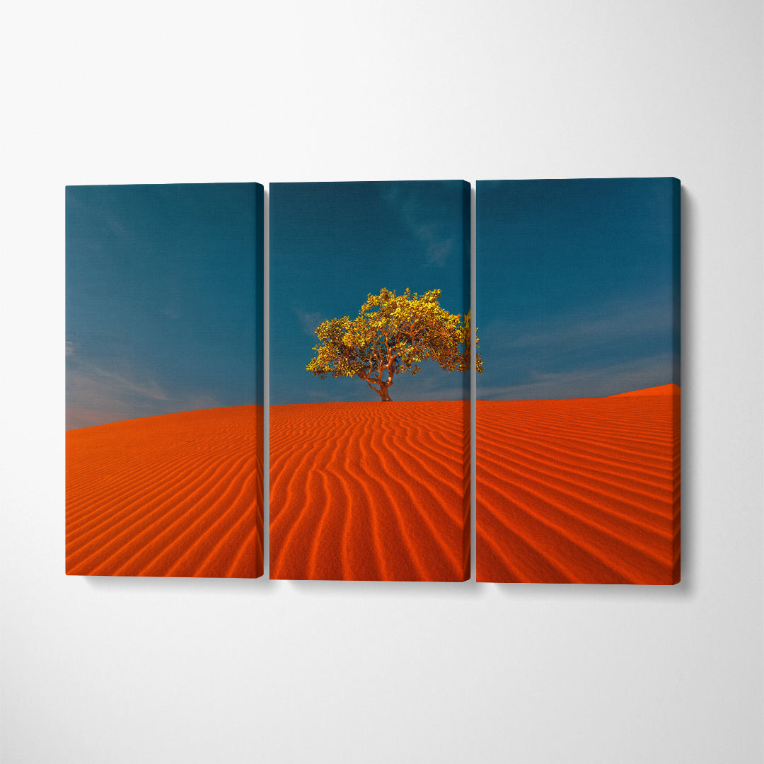 Lonely Tree in Sandy Desert Canvas Print ArtLexy 3 Panels 36"x24" inches 