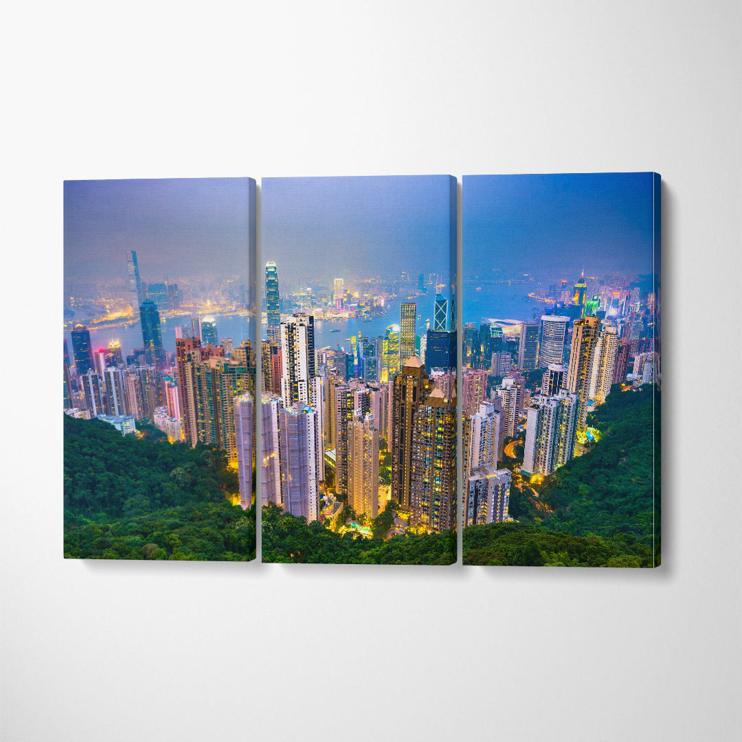 Hong Kong Skyline Canvas Print ArtLexy 3 Panels 36"x24" inches 