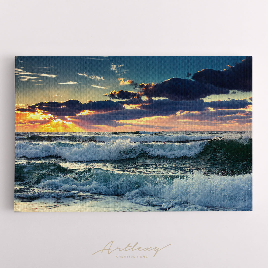 Ocean Waves Landscape with Dramatic Clouds Canvas Print ArtLexy   
