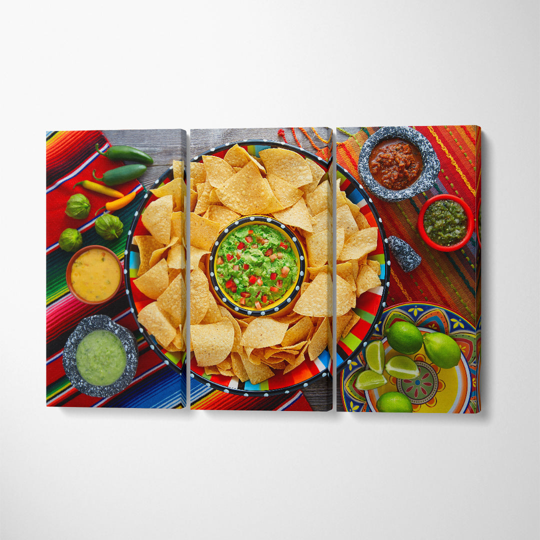 Nachos with Guacamole Canvas Print ArtLexy 3 Panels 36"x24" inches 