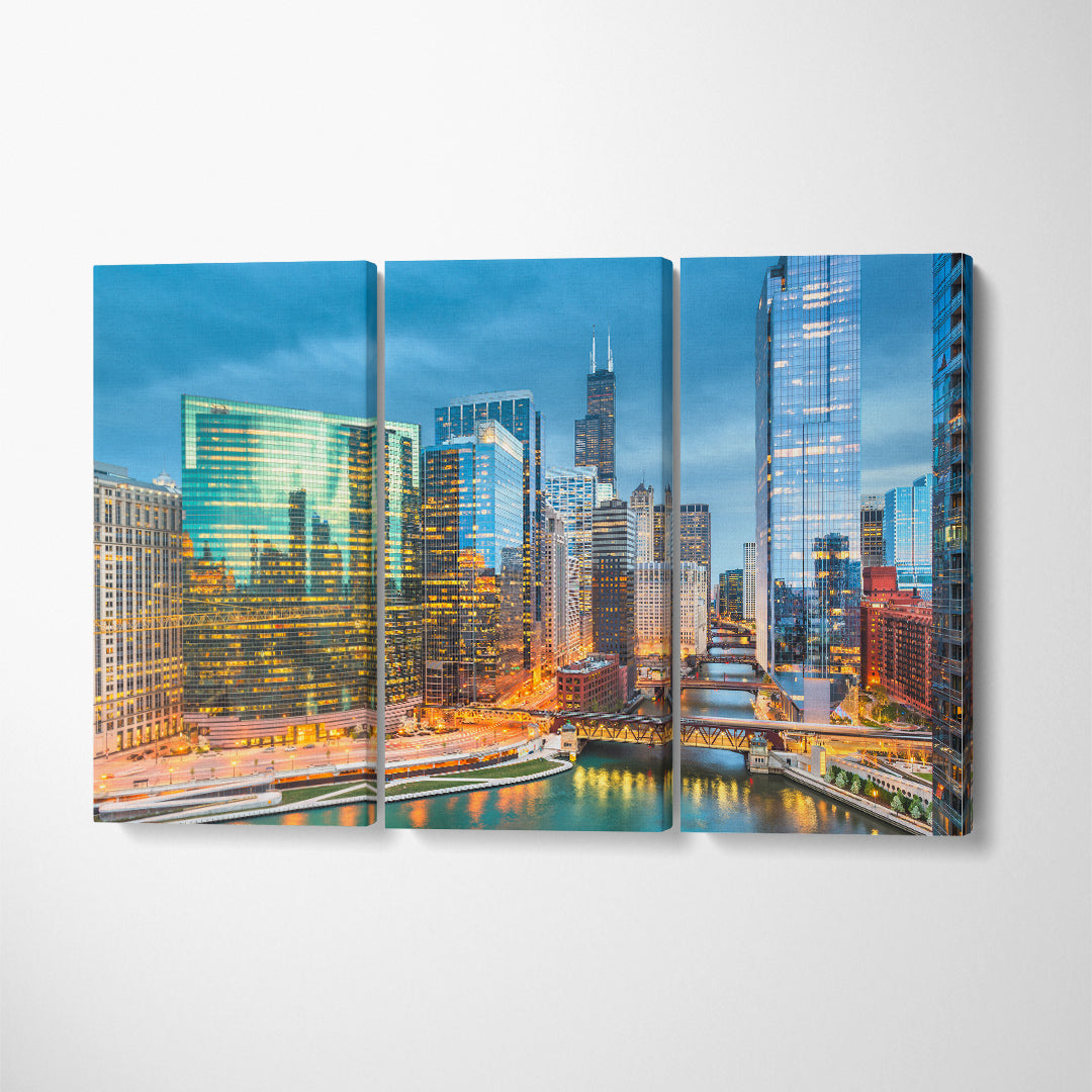 Chicago Illinois USA Skyline Canvas Print ArtLexy 3 Panels 36"x24" inches 