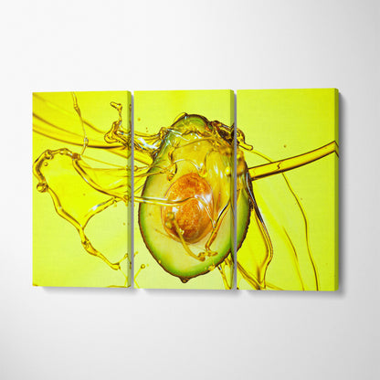 Avocado with Oil Splash Canvas Print ArtLexy 3 Panels 36"x24" inches 