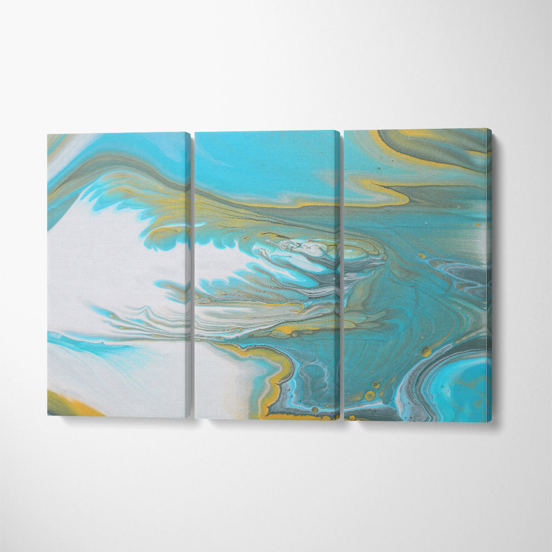 Beautiful Abstract Marbleized Effect of Blue Paint Canvas Print ArtLexy 3 Panels 36"x24" inches 