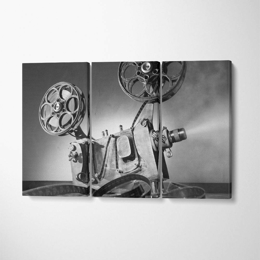 Retro Movie Projector Canvas Print ArtLexy 3 Panels 36"x24" inches 