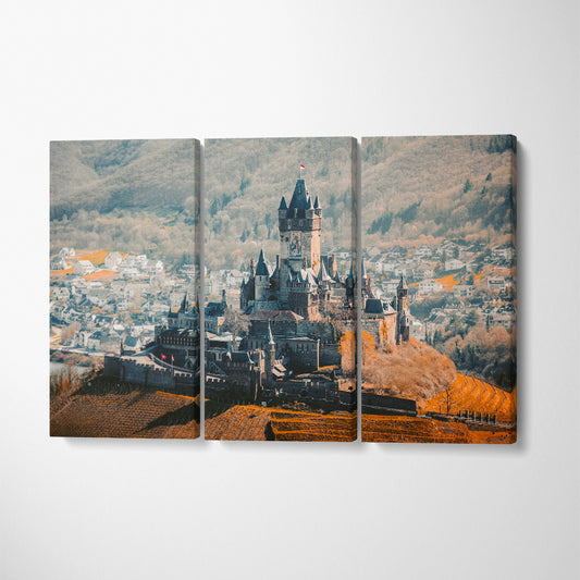 Cochem with Reichsburg Castle Germany Canvas Print ArtLexy 3 Panels 36"x24" inches 