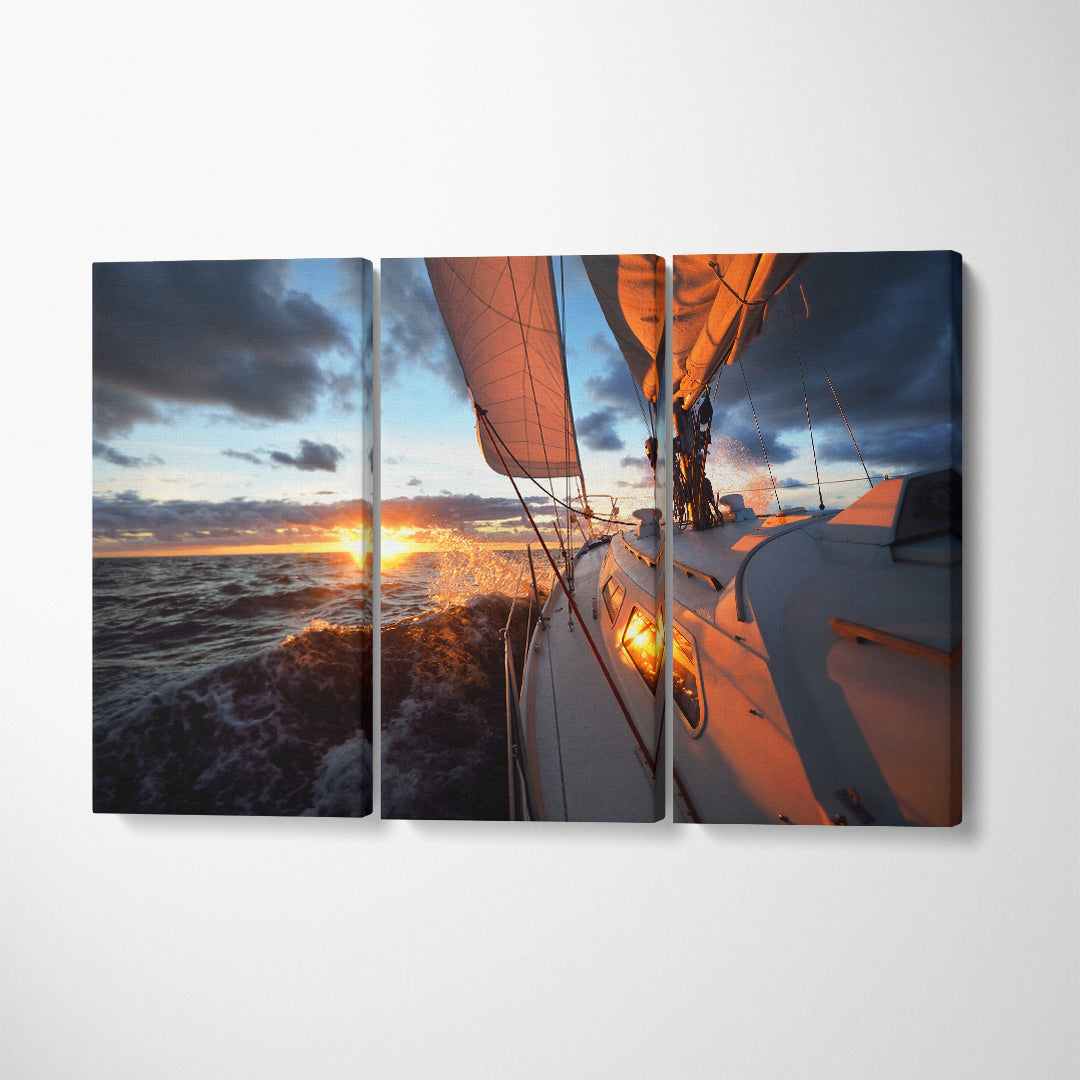 Sailing Yacht Sea Canvas Print ArtLexy 3 Panels 36"x24" inches 