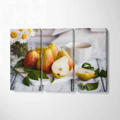 Still Life Ripe Pears Canvas Print ArtLexy 3 Panels 36"x24" inches 